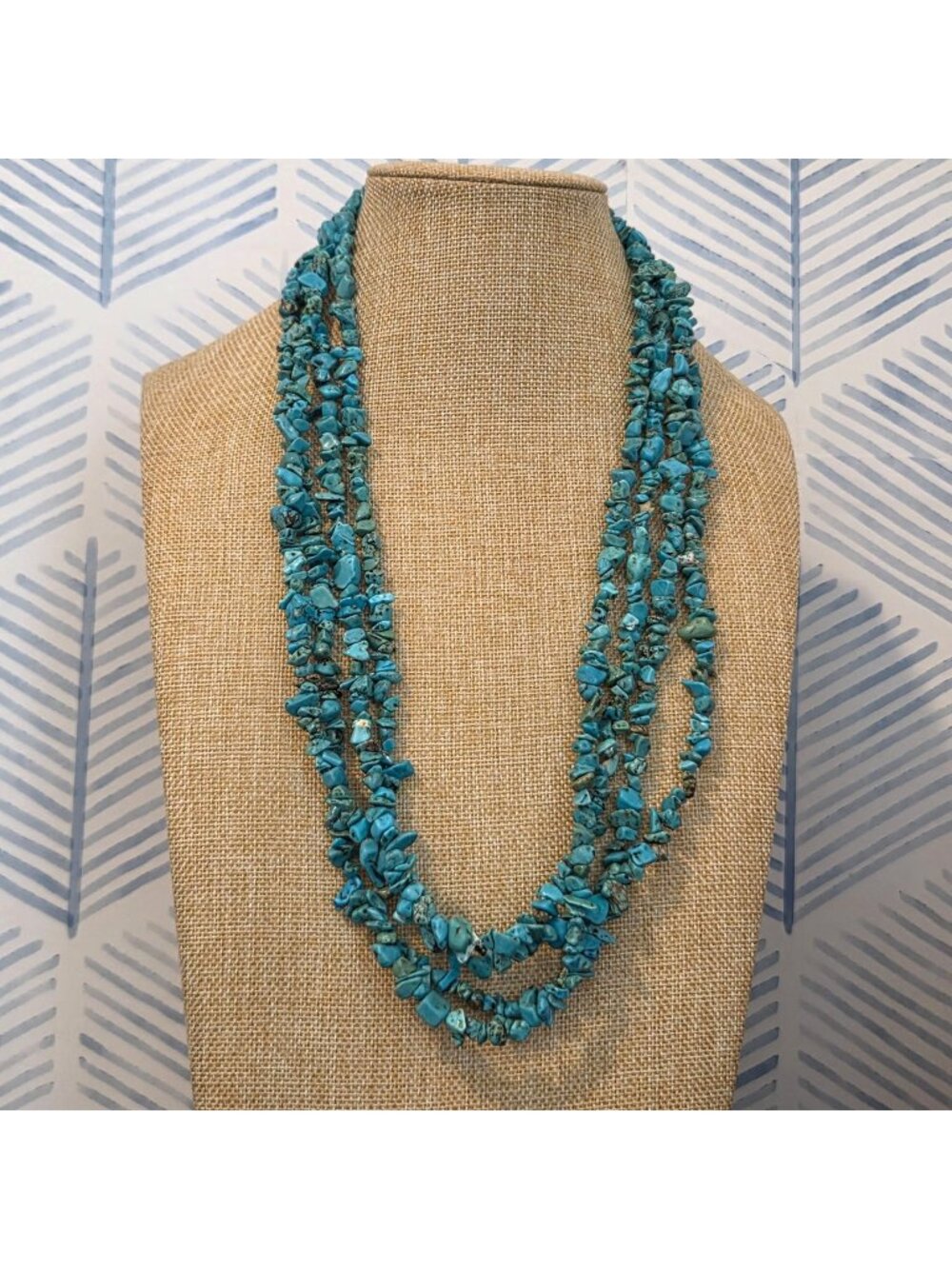 Blue Howlite Stone Chip Beaded 110" Necklace